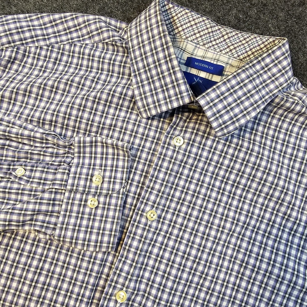 Egara Modern Fit Dress Shirt Mens XXL 18-18.5 Purple Blue Plaid 100% Cotton